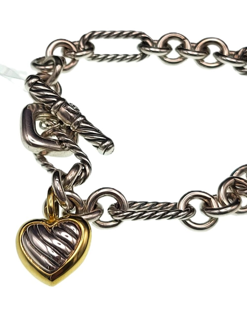 David Yurman Classic Cable Heart Charm Bracelet .925 & 18kt - Picture 2 of 6